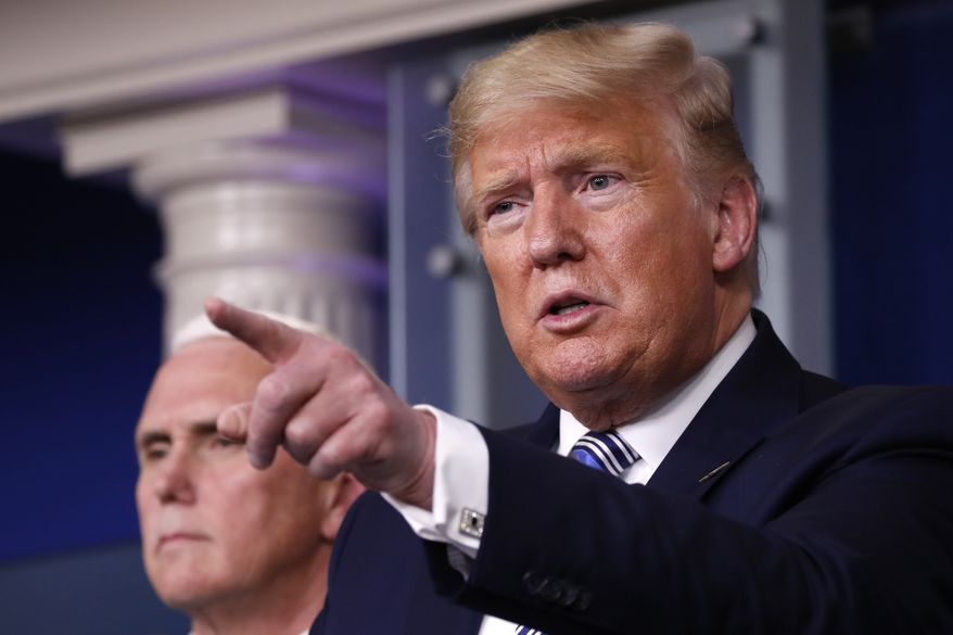 President Donald Trump speaks about the coronavirus in the James Brady Briefing Room, Monday, March 23, 2020, in Washington. (AP Photo/Alex Brandon)