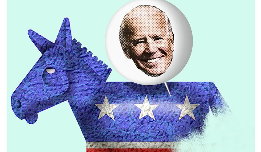 Illustration on Biden’s effect on the Democratic Party by Alexander Hunter/The Washington Times