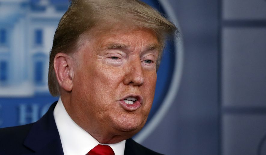 President Donald Trump speaks about the coronavirus in the James Brady Briefing Room, Tuesday, March 24, 2020, in Washington. (AP Photo/Alex Brandon)