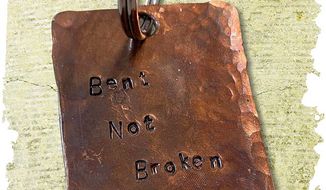 Bent not Broken Keyring illustration by Linas Garsys / The Washington Times
