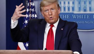 President Donald Trump speaks about the coronavirus in the James Brady Briefing Room, Thursday, March 26, 2020, in Washington. (AP Photo/Alex Brandon) **FILE**