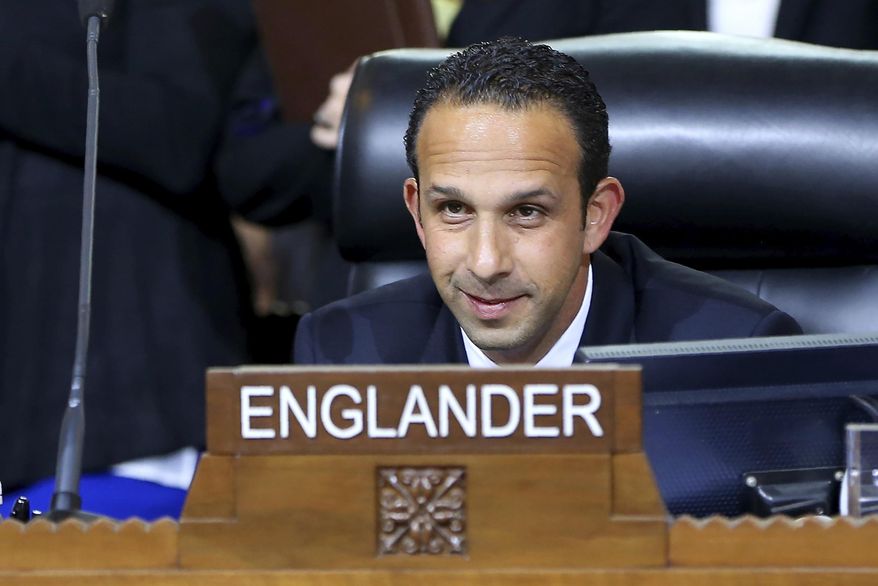 FILE - This May 19, 2015 file photo shows Los Angeles City Council member Mitchell Englander during a City Council meeting in Los Angeles. Englander the former city councilman agreed Friday, March 27, 2020 to plead guilty to obstructing an investigation into accepting tens of thousands of dollars in cash, female escort services and other expensive gifts from a businessman pursuing major real-estate deals in Los Angeles. (AP Photo/Damian Dovarganes, File)