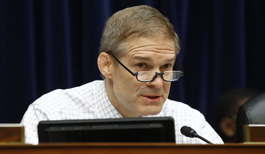 In this Wednesday, March 11, 2020, file photo, Rep. Jim Jordan, R-Ohio, speaks during a House Oversight Committee hearing on Capitol Hill in Washington. (AP Photo/Patrick Semansky) ** FILE **