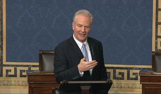 In this image from video, Sen. Chris Van Hollen, D-Md., speaks on the Senate floor at the U.S. Capitol in Washington, Wednesday, March 25, 2020. (Senate Television via AP) **FILE**