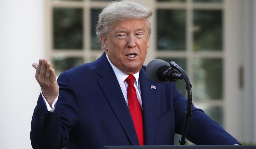 President Donald Trump speaks about the coronavirus in the Rose Garden of the White House, Monday, March 30, 2020, in Washington. (AP Photo/Alex Brandon)