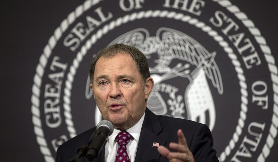 Utah Gov. Gary Herbert shares updates during a COVID-19 pandemic press conference Monday, March 30, 2020, at the Utah State Capitol, in Salt Lake City. (Scott G Winterton/Deseret News, via AP, Pool)