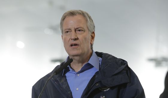 New York City Mayor Bill de Blasio speaks at the USTA Indoor Training Center where a 350-bed temporary hospital will be built Tuesday, March 31, 2020, in New York.  (AP Photo/Frank Franklin II) **FILE**