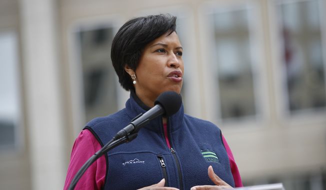 In this file photo, District of Columbia Mayor Muriel Bowser speaks about the District&#x27;s coronavirus response at a news conference, Tuesday, March 31, 2020, in Washington. (AP Photo/Patrick Semansky) ** FILE **