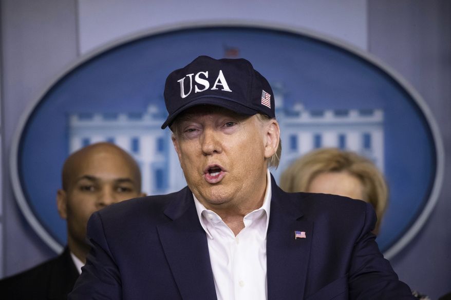 In this March 14, 2020, file photo, President Donald Trump speaks during a news conference about the coronavirus in the James Brady Briefing Room at the White House in Washington. (AP Photo/Alex Brandon)