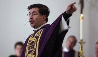 In this March 31, 2009 file photo, the Rev. Frank Pavone, head of Priests for Life, gives the Homily during a Mass at Ave Maria University&#39;s Oratory in Naples, Fla. (Greg Kahn/Naples Daily News via AP) ** FILE **