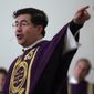 In this March 31, 2009 file photo, the Rev. Frank Pavone, head of Priests for Life, gives the Homily during a Mass at Ave Maria University&#39;s Oratory in Naples, Fla. (Greg Kahn/Naples Daily News via AP) ** FILE **
