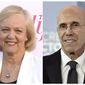 This combination photo shows Meg Whitman at The Hollywood Reporter&#39;s Women in Entertainment Breakfast Gala in Los Angeles on Dec. 11, 2019, left, and Jeffrey Katzenberg at the 26th annual Screen Actors Guild Awards in Los Angeles on Jan. 19, 2020. Katzenberg and Whitman are bringing Quibi to a phone near you with movies, shows and news served in quick bites. (AP Photo)