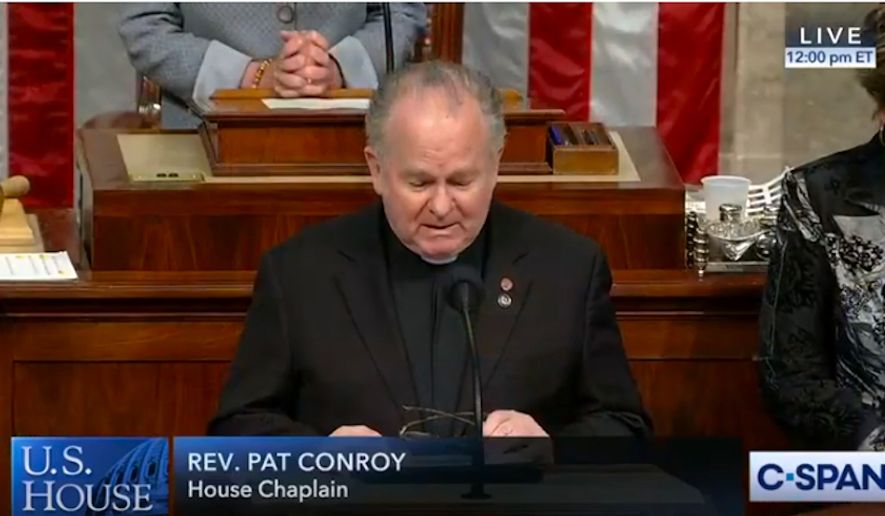 The Rev. Patrick J. Conroy and other clergy are now offering daily prayer in Congress, seeking help during the coronavirus pandemic. (Image courtesy of C-SPAN)