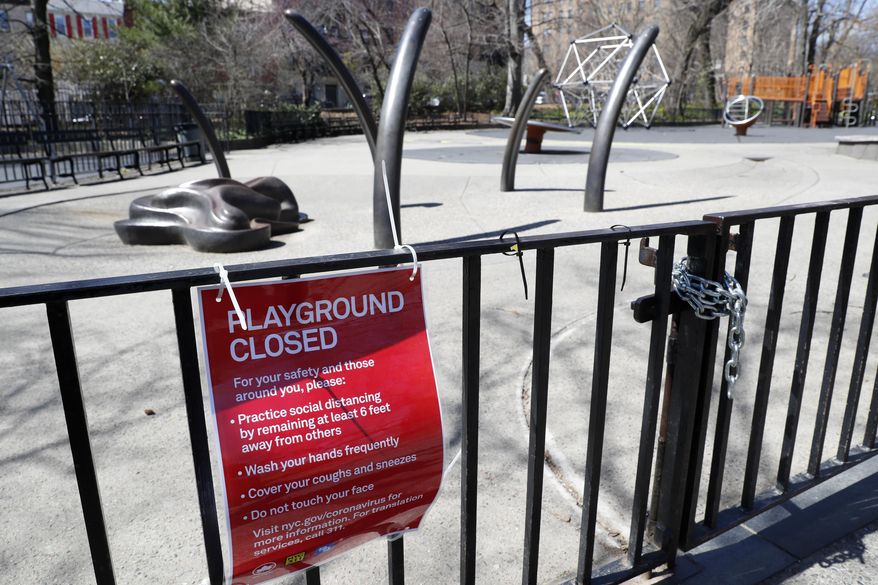 Vanderbilt playground in Brooklyn's Prospect Park is closed on Thursday, April 2, 2020, in New York. On Wednesday, New York Gov. Andrew Cuomo ordered all of New York city's playgrounds shut to slow the spread of the coronavirus. The governor followed calls from public-health experts and many City Council members to shut the playgrounds as families gathered there. But the closures presented a new challenge for families weathering a lockdown that also closed schools. (AP Photo/Kathy Willens) **FILE**