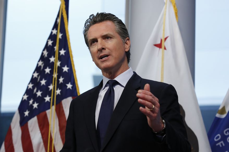 FILE - In this March 30, 2020, file photo, Gov. Gavin Newsom speaks at the Governor&#39;s Office of Emergency Services in Rancho Cordova, Calif. Gov. Newsom says the state is exploring ways to help people living in the country illegally who are not eligible for federal economic stimulus benefits. Newsom said Tuesday, April 7, 2020, he plans to unveil his plan next month. He said it is part of a broader package of economic stimulus strategies at a state level that are separate from federal benefits. (AP Photo/Rich Pedroncelli, File)