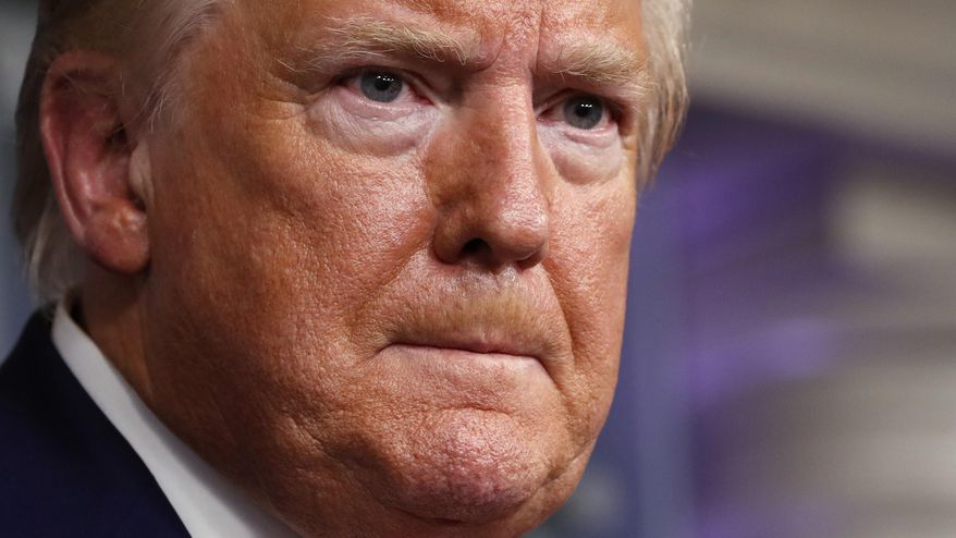 President Donald Trump speaks about the coronavirus in the James Brady Press Briefing Room of the White House, Monday, April 6, 2020, in Washington. (AP Photo/Alex Brandon)