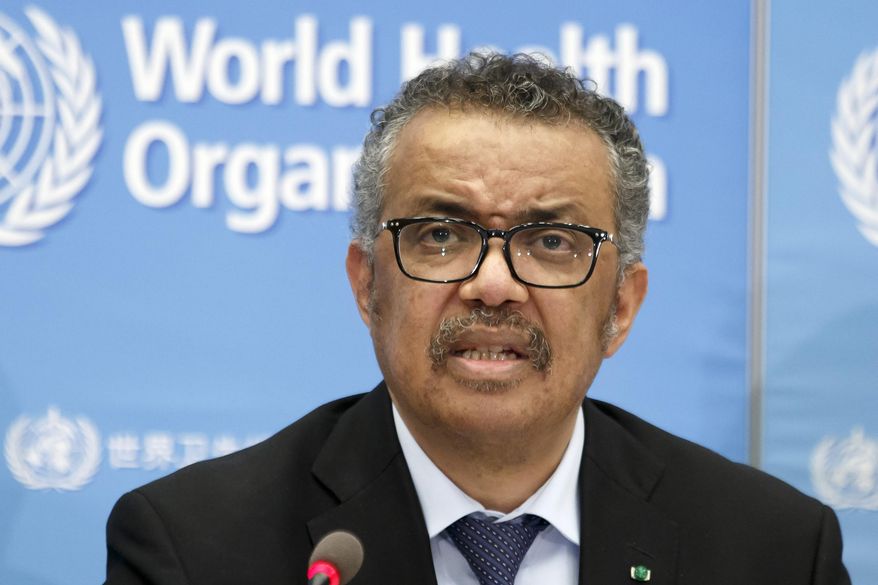 In this Feb. 24, 2020, photo, Tedros Adhanom Ghebreyesus, director-general of the World Health Organization (WHO), addresses a press conference about the update on COVID-19 at the World Health Organization headquarters in Geneva. (Salvatore Di Nolfi/Keystone via AP) **FILE**