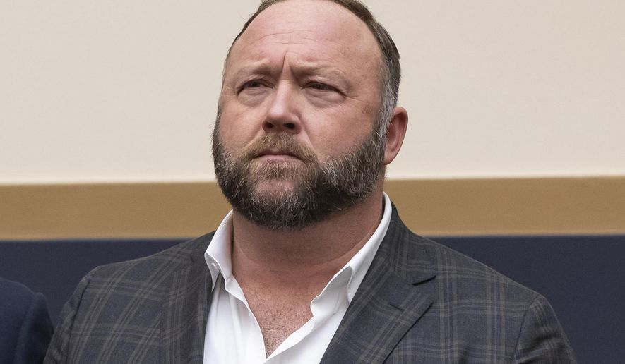 This Tuesday, Dec. 11, 2018, file photo shows radio show host and conspiracy theorist Alex Jones on Capitol Hill in Washington. (AP Photo/J. Scott Applewhite) ** FILE **