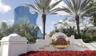 Seminole Hard Rock Hotel &amp;amp; Casino is shown, Friday, March 20, 2020, in Hollywood, Fla. The Seminole Tribe closed its casinos, the latest virus-related closures affecting a state that is heavily dependent on tourism and consumer spending to pay its bills. (AP Photo/Wilfredo Lee)
