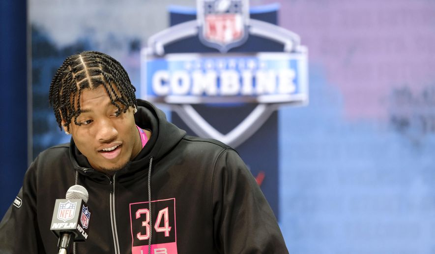 Clemson linebacker Isaiah Simmons speaks during a press conference at the NFL football scouting combine in Indianapolis, Thursday, Feb. 27, 2020. (AP Photo/AJ Mast)  **FILE**