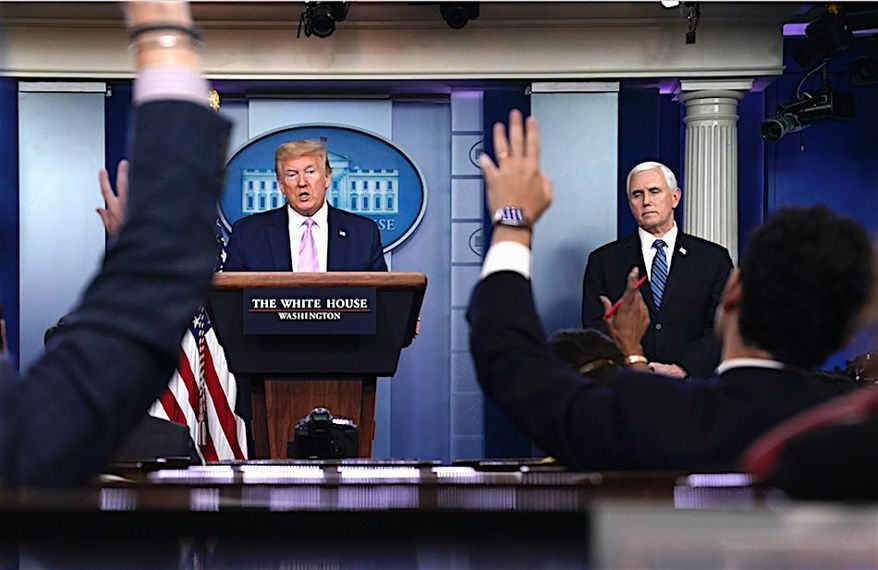 President Trump remans unfazed by accusatory questions or scathing commentary from the press during coronavirus task force briefings. (Associated Press)