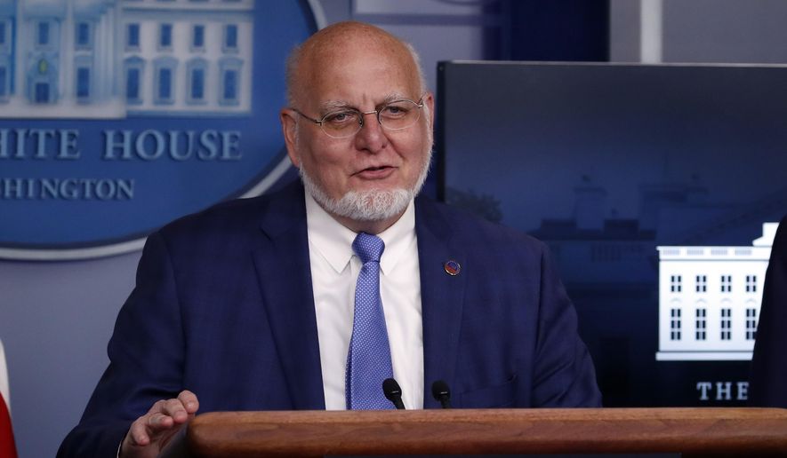 Dr. Robert Redfield, director of the Centers for Disease Control and Prevention, speaks about the coronavirus in the James Brady Press Briefing Room of the White House, Wednesday, April 8, 2020, in Washington. (AP Photo/Alex Brandon)