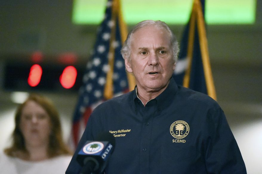 South Carolina Gov. Henry McMaster speaks to reporters during a briefing on severe weather and the new coronavirus outbreak on Monday, April 13, 2020, in West Columbia, S.C. (AP Photo/Meg Kinnard) ** FILE **