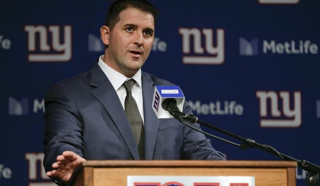 FILE - In this Jan. 9, 2020, file photo, Joe Judge, the new coach of the New York Giants NFL football team, speaks during a news conference in East Rutherford, N.J. The 38-year-old rose to the top quickly by being prepared. It is how he is approaching this time of isolation caused by the coronavirus pandemic. It’s something no other coach has gone through, so Judge does not see himself at a disadvantage in starting to  rebuild a team that has won 12 games in three seasons. (AP Photo/Frank Franklin II, File)