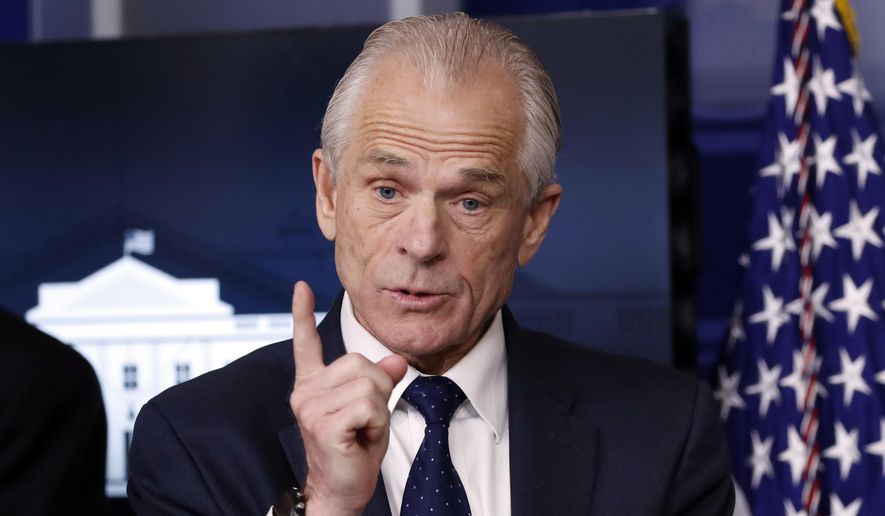 In this April 2, 2020, file photo, White House trade adviser Peter Navarro, who is now serving as national defense production act policy coordinator, speaks about the coronavirus in the James Brady Press Briefing Room of the White House in Washington. (AP Photo/Alex Brandon, File)