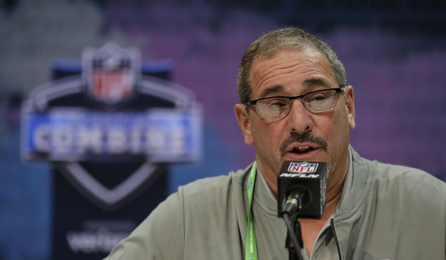 In this Tuesday, Feb. 25, 2020, file photo, New York Giants senior vice president &amp;amp; general manager Dave Gettleman speaks during a press conference at the NFL football scouting combine in Indianapolis. While he didn&#39;t come close to filling all the New York Giants&#39; needs in free agency,  general manager Dave Gettleman has put the struggling franchise in position to pick into the strength of the draft.(AP Photo/Michael Conroy) ** FILE **