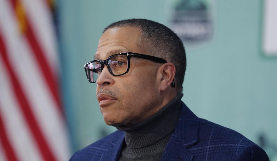 Detroit Police Chief James Craig is shown in this file photo from a Thursday, April 16, 2020, press briefing in Detroit. (AP Photo/Carlos Osorio)  **FILE**
