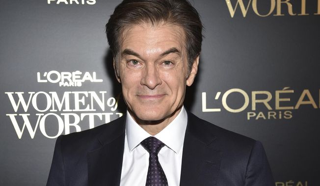FILE - This Dec. 4, 2019 file photo shows Dr. Mehmet Oz at the 14th annual L&#x27;Oreal Paris Women of Worth Gala in New York.  Oz says he misspoke during a Fox News Channel appearance this week where he said reopening schools was a “very appetizing opportunity” despite the coronavirus epidemic. In a Twitter post late Thursday, April 16, the heart surgeon and television talk show host said he recognized his comments had confused and upset people, and that was never his intention. (Photo by Evan Agostini/Invision/AP, File)
