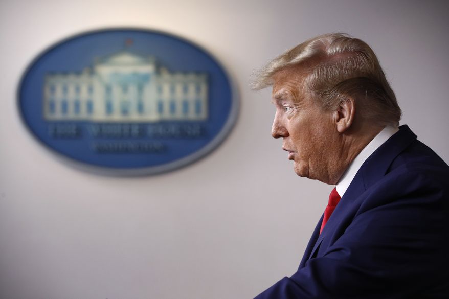 President Donald Trump speaks during a coronavirus task force briefing at the White House, Saturday, April 18, 2020, in Washington. (AP Photo/Patrick Semansky)