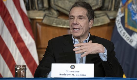 New York Gov. Cuomo provides a coronavirus update during a press conference in the Red Room at the State Capitol in Albany,April 18, 2020. (Mike Groll/Office of Governor Andrew M. Cuomo via AP)  ** FILE ** 