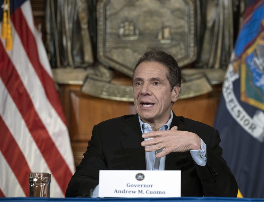New York Gov. Cuomo provides a coronavirus update during a press conference in the Red Room at the State Capitol in Albany,April 18, 2020. (Mike Groll/Office of Governor Andrew M. Cuomo via AP)  ** FILE ** 