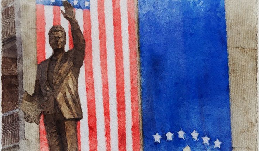 The Clinton Kosovo Statue Illustration by Greg Groesch/The Washington Times