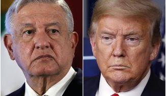 This combination of file photos shows Mexican President Andres Manuel Lopez Obrador, left, on Nov. 29, 2019, in Mexico City and President Donald Trump on April 17, 2020, in Washington. The COVID-19 pandemic could have been a fraught moment for U.S.-Mexico relations — two leaders from opposite ends of the political spectrum facing the largest crisis ever confronted by either administration. Instead, Trump and López Obrador are carrying on like old pals. (AP File Photo)