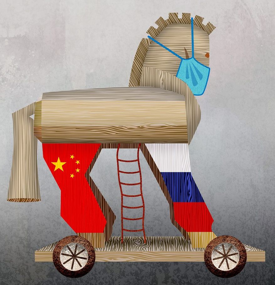 Trojan Horse Aid Illustration by Greg Groesch/The Washington Times
