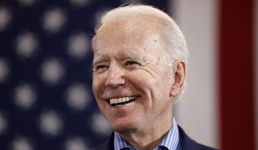 In this Feb. 22, 2020, file photo, Democratic presidential candidate former Vice President Joe Biden speaks during a caucus night event in Las Vegas.  (AP Photo/John Locher, File) ** FILE **
