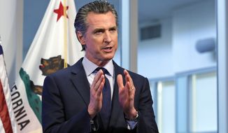 FILE - In this Tuesday, April 14, 2020, file photo, California Gov. Gavin Newsom discusses an outline for what it will take to lift coronavirus restrictions during a news conference at the Governor&#39;s Office of Emergency Services in Rancho Cordova, Calif. On a near daily basis since outlining his criteria for someday easing stay-at-home orders, Newsom, who recently allowed scheduled surgeries to resume, has warned Californians that, while he understands their desires to get back to work and a sense of normalcy, lifting the orders too soon could be a public health mistake. (AP Photo/Rich Pedroncelli, Pool, File)