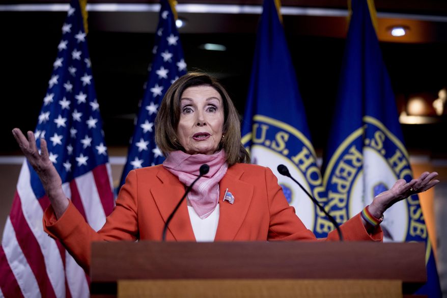 House Speaker Nancy Pelosi of Calif., speaks during a news conference on Capitol Hill, Friday, April 24, 2020, in Washington. (AP Photo/Andrew Harnik)