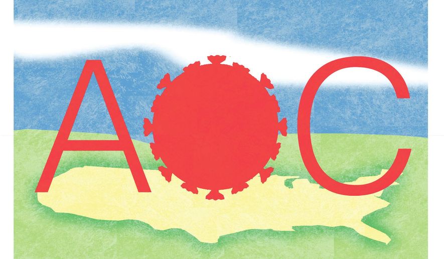 Illustration on the viral effect of AOC by Alexander Hunter/The Washington Times