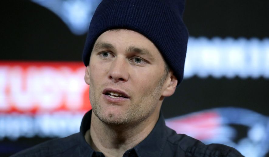 In this Jan. 4, 2020, file photo, then-New England Patriots quarterback Tom Brady speaks to the media following an NFL wild-card playoff football game against the Tennessee Titans in Foxborough, Mass.  (AP Photo/Charles Krupa, File)