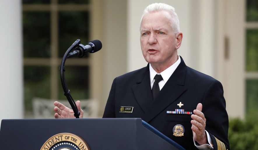 Adm. Brett Giroir, assistant secretary of Health and Human Services, speaks about the coronavirus in the Rose Garden of the White House, Monday, April 27, 2020, in Washington. (AP Photo/Alex Brandon)
