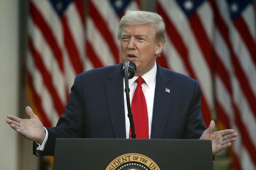 President Donald Trump speaks about the coronavirus in the Rose Garden of the White House, Monday, April 27, 2020, in Washington. (AP Photo/Alex Brandon)