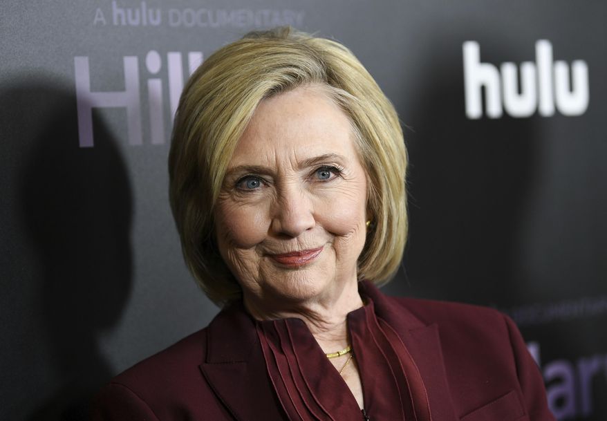 This March 4, 2020, file photo shows former Secretary of State Hillary Clinton at the premiere of the Hulu documentary &quot;Hillary&quot; in New York. (Photo by Evan Agostini/Invision/AP, File)  **FILE**