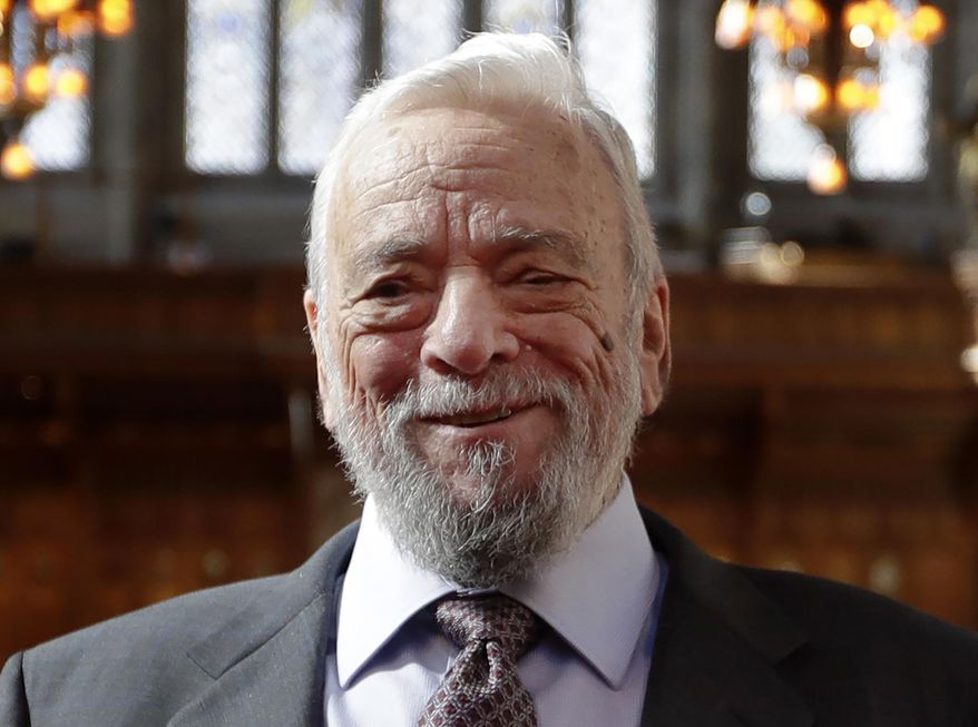 FILE - This Sept. 27, 2018 file photo shows composer and lyricist, Stephen Sondheim after being awarded the Freedom of the City of London at a ceremony at the Guildhall in London. Broadway stars will pay a 90th birthday tribute to Sondheim on the free virtual concert “Take Me To The World,” set to air live on April 26. (AP Photo/Kirsty Wigglesworth, File)