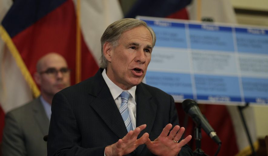 Texas Gov. Greg Abbott speaks during a news conference where he announced he would relax some restrictions imposed on some businesses due to the COVID-19 pandemic, Monday, April 27, 2020, in Austin, Texas. (AP Photo/Eric Gay) ** FILE **