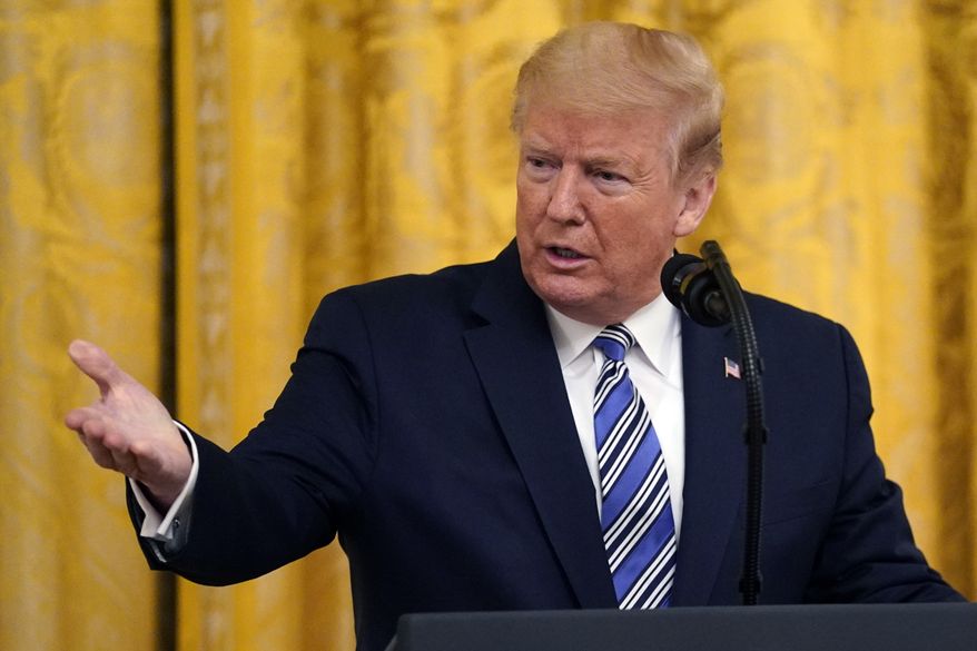 President Donald Trump speaks during an event about the Paycheck Protection Program used to support small businesses during the coronavirus outbreak, in the East Room of the White House, April 28, 2020, in Washington. (AP Photo/Evan Vucci)