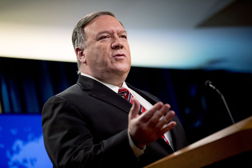 Secretary of State Mike Pompeo speaks at a news conference at the State Department, Wednesday, April 29, 2020, in Washington. (AP Photo/Andrew Harnik, Pool)